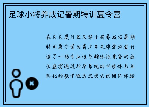 足球小将养成记暑期特训夏令营