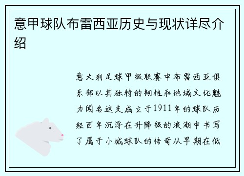 意甲球队布雷西亚历史与现状详尽介绍